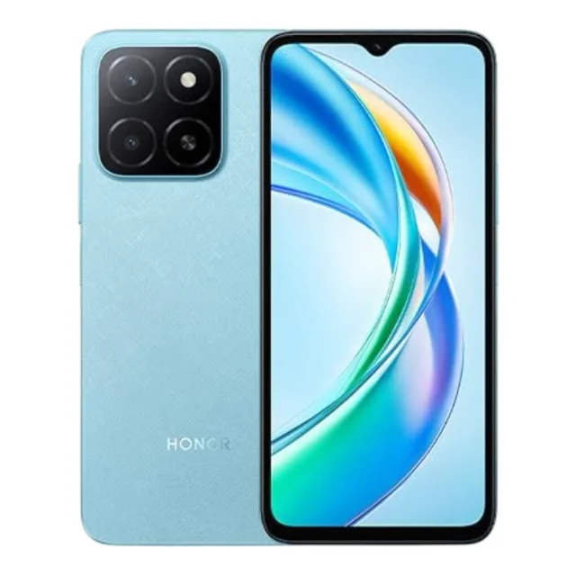 Honor X5b smartphone in blue, front and back view