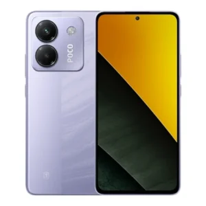 Xiaomi Poco M7 Pro 5G smartphone in purple, front and back view