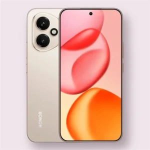 Honor 400 5G smartphone in desert gold, front and back view