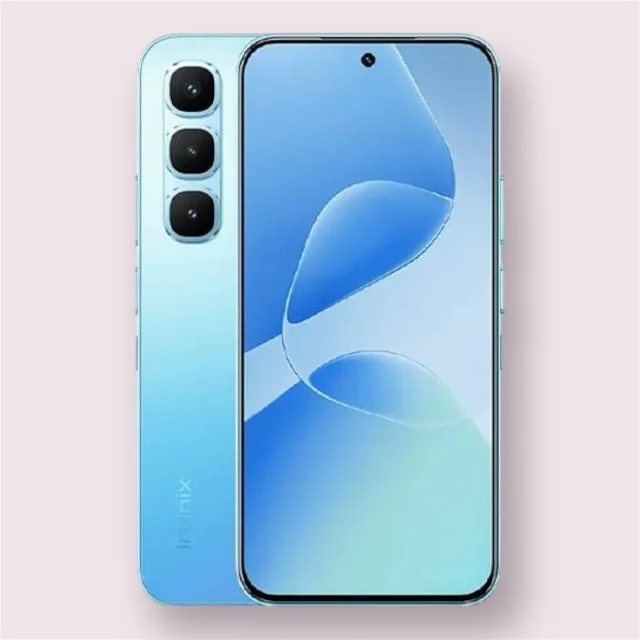 Infinix hot 60 pro smartphone in blue, front and back view
