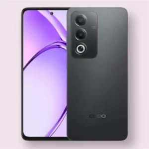 Oppo A5i Pro smartphone in midnight purple, front and back view