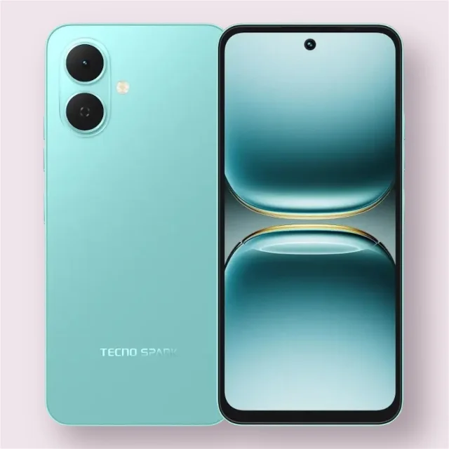 Tecno Spark Go 2 smartphone in blue, front and back view