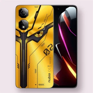 Nubia neo 2 5g smartphone in sunfire yellow, front and back view