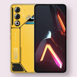Nubia neo 3 GT 5G smartphone in electro yellow, front and back view