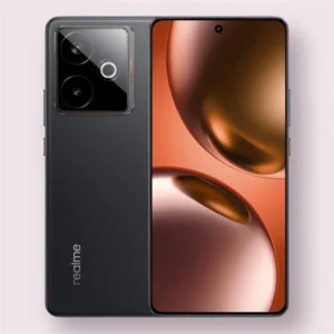 Realme gt 7t smartphone in icesense black, front and back view