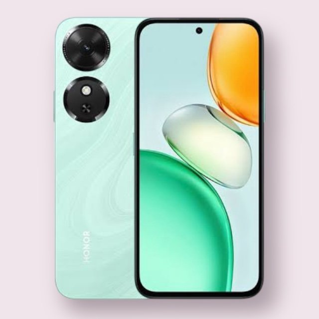 Honor Play 10C smartphone in green, front and back view