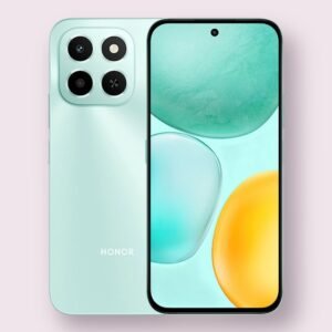 Honor X6c smartphone in ocean cyan, front and back view