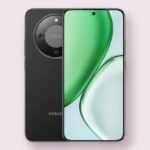 Honor X70 smartphone in black, front and back view