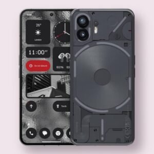 Nothing Phone (2) smartphone in black, front and back view