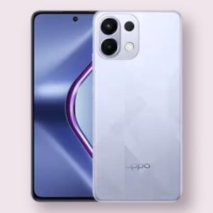 Oppo K13 5G smartphone in icy purple, front and back view