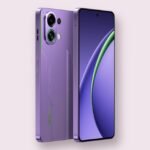 Oppo K13 Turbo smartphone in purple phantom, front and back view