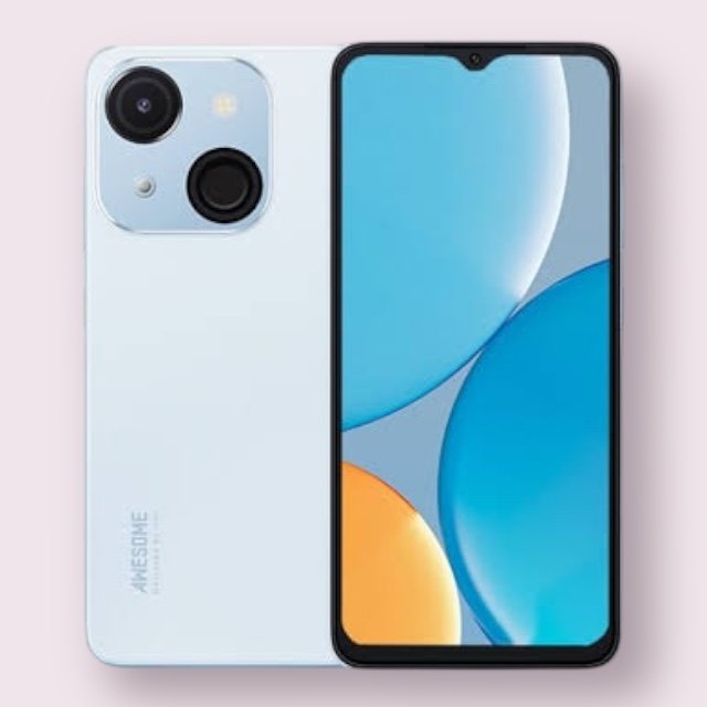 itel A50C smartphone in dawn blue, front and back view