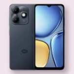 itel A90 Itel A90 smartphone in starlit black, front and back view