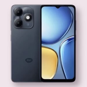 Itel A90 smartphone in starlit black, front and back view